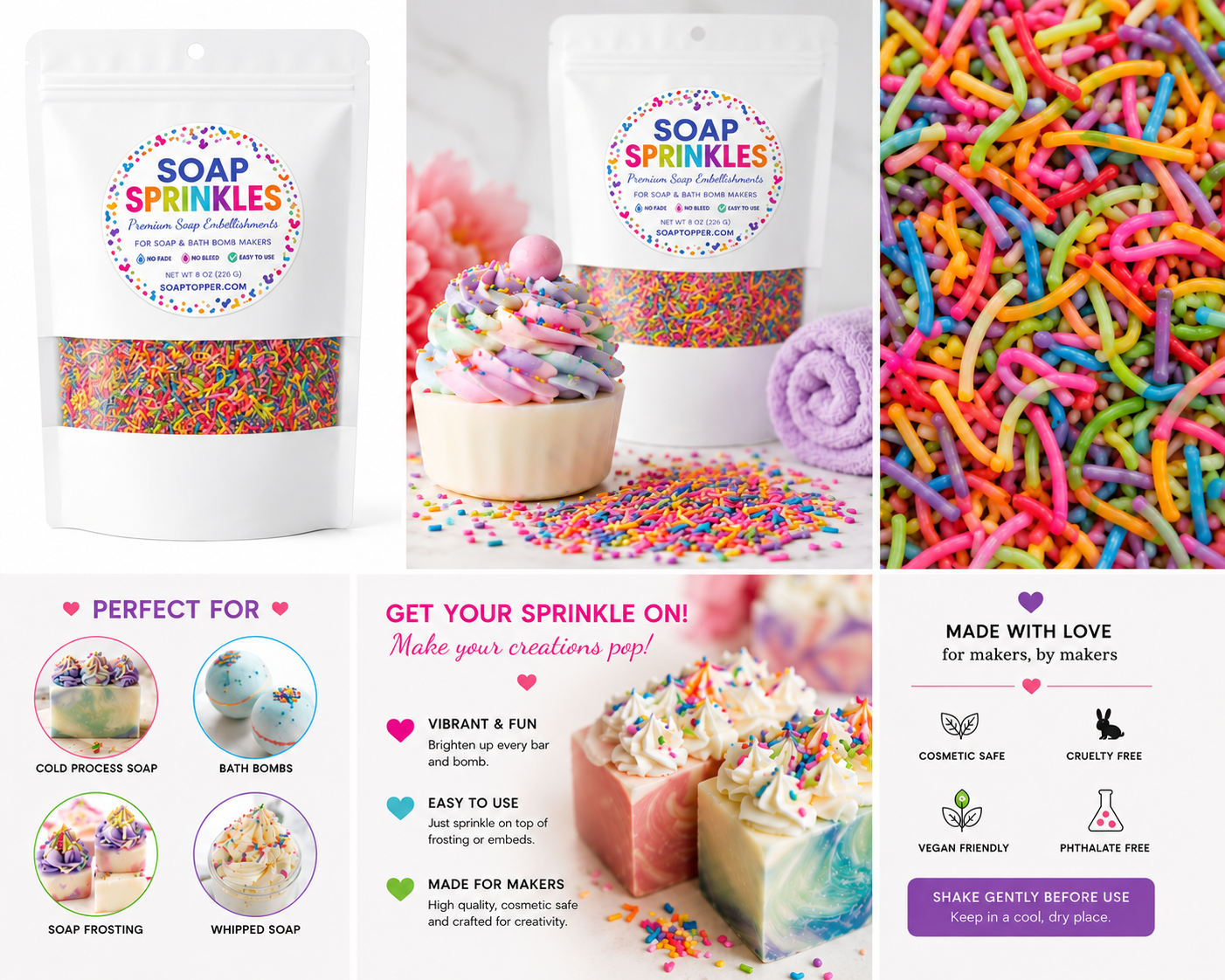 Rainbow cosmetic-grade soap sprinkles for melt and pour soap and bath bombs - SoapTopper.com